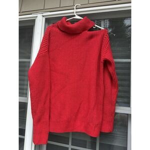 ASTR The Label Turtle Neck Cutout Chunky Cable Knit Sweater Red Size Small